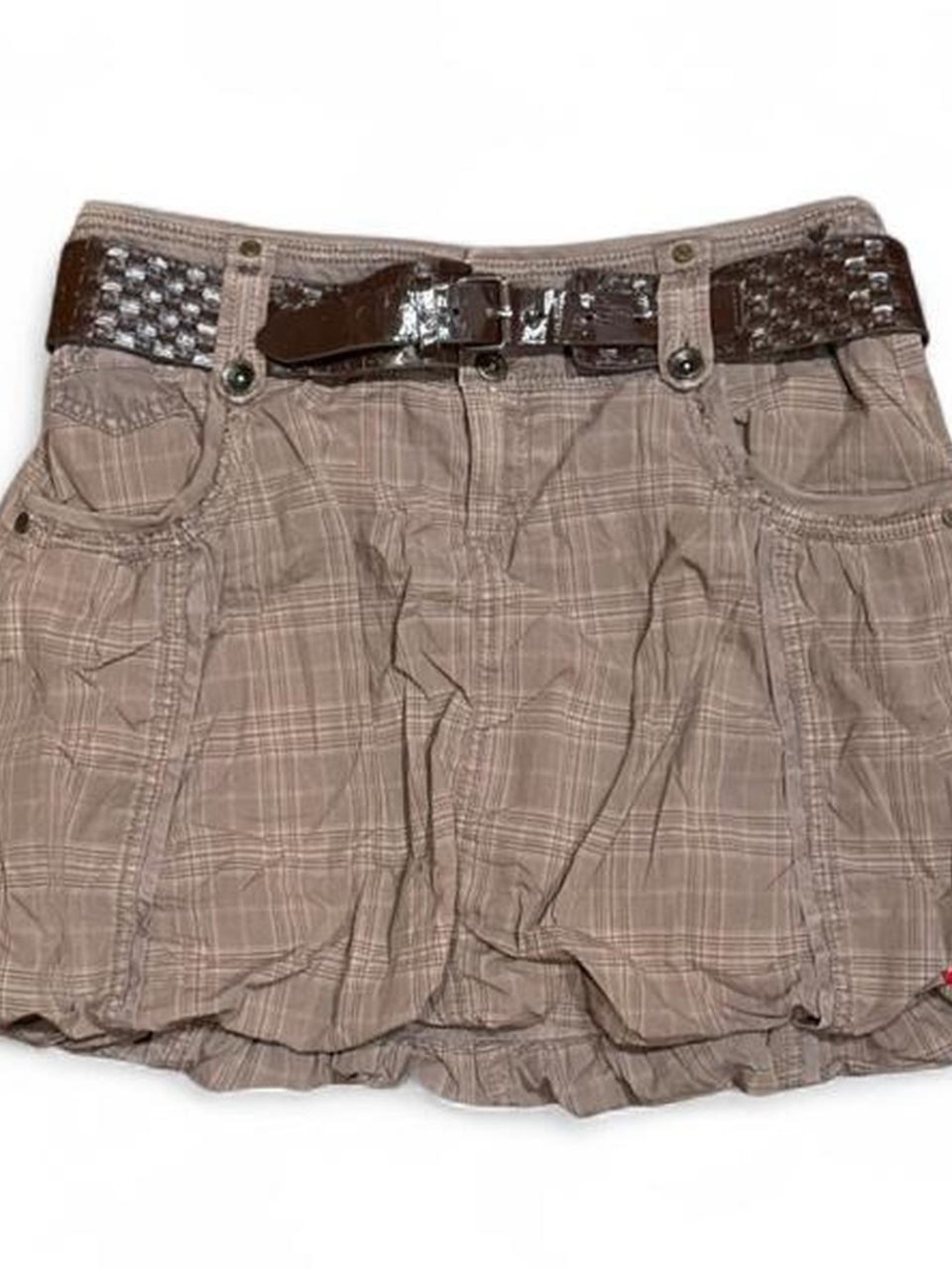 Y2K Esprit Plaid Belted Skirt